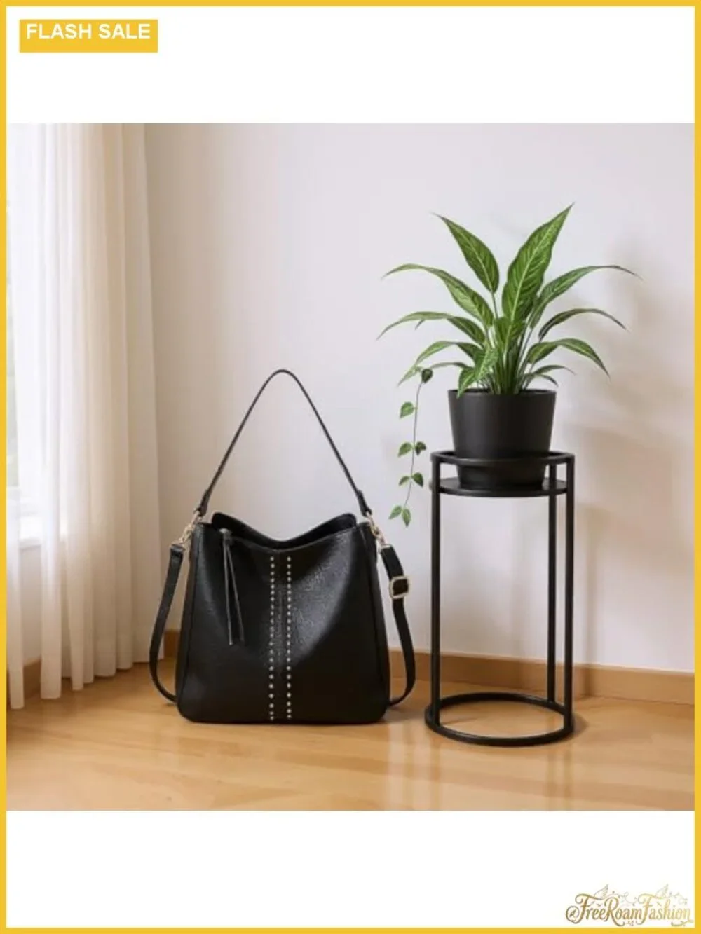 Women's Hobo Crossbody Bag Faux Leather Large Capacity Shoulder Purse with Studs